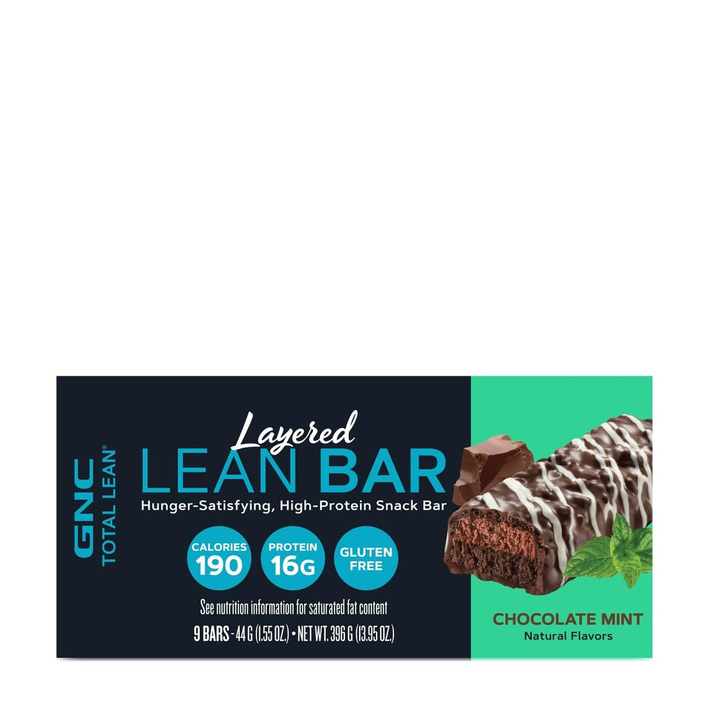 GNC Total Lean Layered Lean Bar, Chocolate Mint, 9 Bars | Delivers 16g of High Quality Protein to Satisfy Hunger Between Meals as a Sweet Treat with Only 190 Calories per Bar