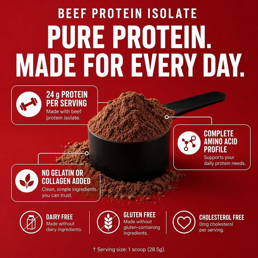 Olympian Labs Beef Protein Isolate Powder, 24g Protein, BST Free, 2 Grams BCAA's, Muscle Building Amino Acids, 1 Pound, Flavored with Real Chocolate