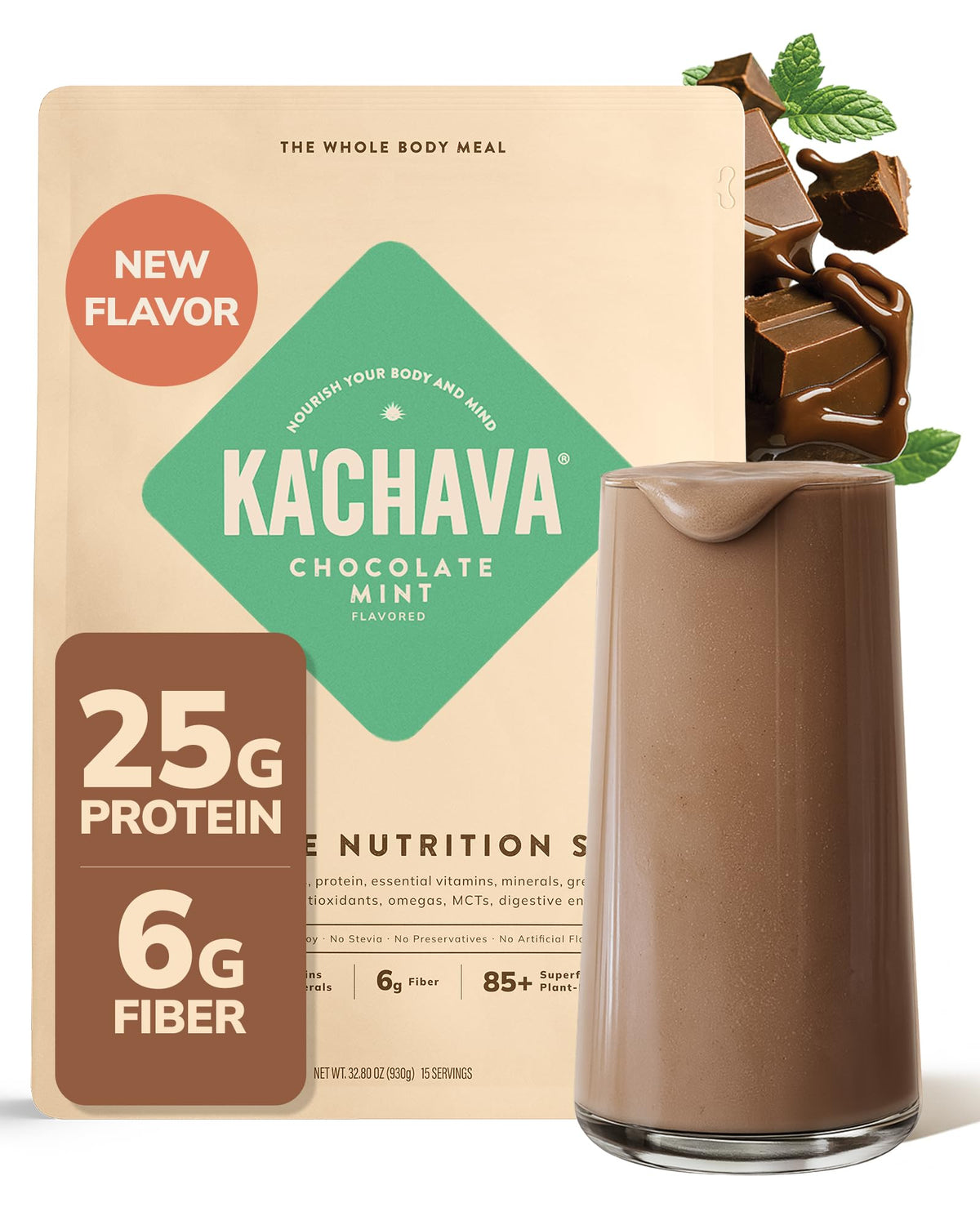 Ka’Chava Whole Body Meal Shake Vanilla 2 lb – Vegan Protein Powder with 85+ Superfoods & Greens – Plant-Based Meal Replacement with Probiotics & Digestive Enzymes – Gluten & Dairy Free (15 Servings)