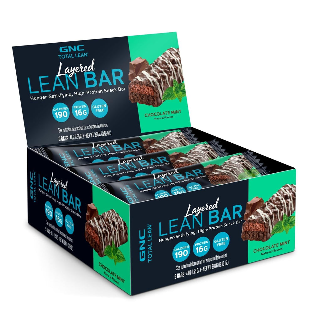 GNC Total Lean Layered Lean Bar, Chocolate Mint, 9 Bars | Delivers 16g of High Quality Protein to Satisfy Hunger Between Meals as a Sweet Treat with Only 190 Calories per Bar