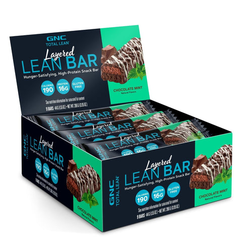 GNC Total Lean Layered Lean Bar, Chocolate Mint, 9 Bars | Delivers 16g of High Quality Protein to Satisfy Hunger Between Meals as a Sweet Treat with Only 190 Calories per Bar