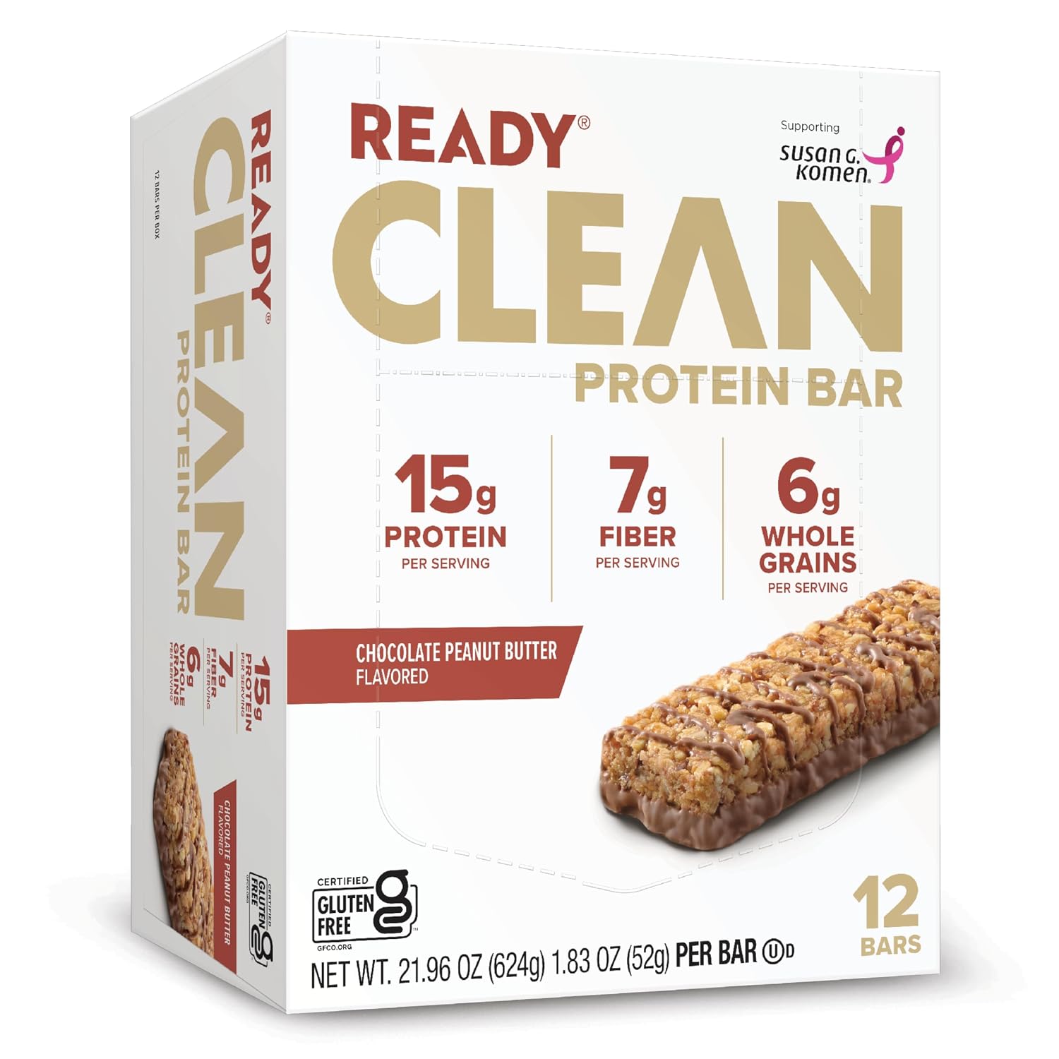 Ready Protein Bars, Chocolate Peanut Butter, 15g Whey Protein, 12 Ct | Soft-baked snack bars with flaxseeds and omega-3s, non-GMO ingredients; choose from a full range of flavors