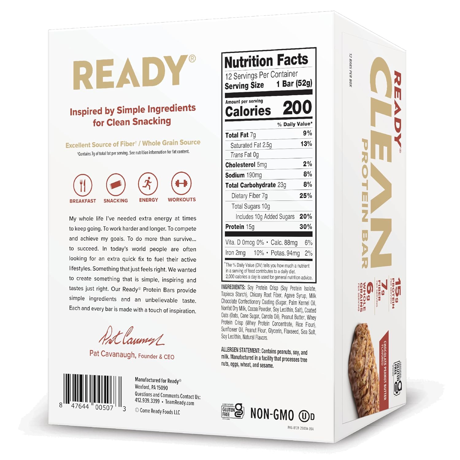 Ready Protein Bars, Chocolate Peanut Butter, 15g Whey Protein, 12 Ct | Soft-baked snack bars with flaxseeds and omega-3s, non-GMO ingredients; choose from a full range of flavors