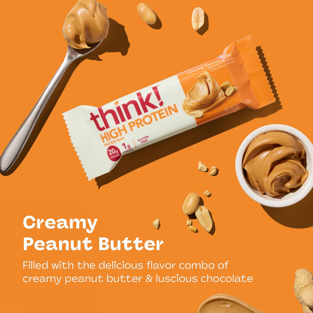 think! High Protein Bar, Creamy Peanut Butter, 12 Count