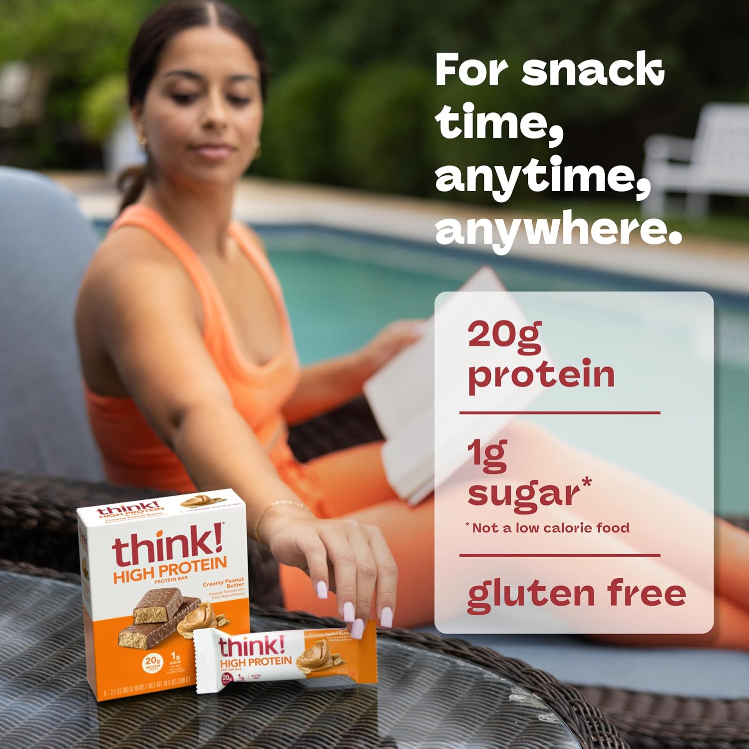 think! High Protein Bar, Creamy Peanut Butter, 12 Count