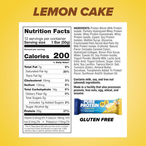 Pure Protein Pure Protein Bars, Lemon Cake, 20g Protein, Gluten Free, 12 Ct
