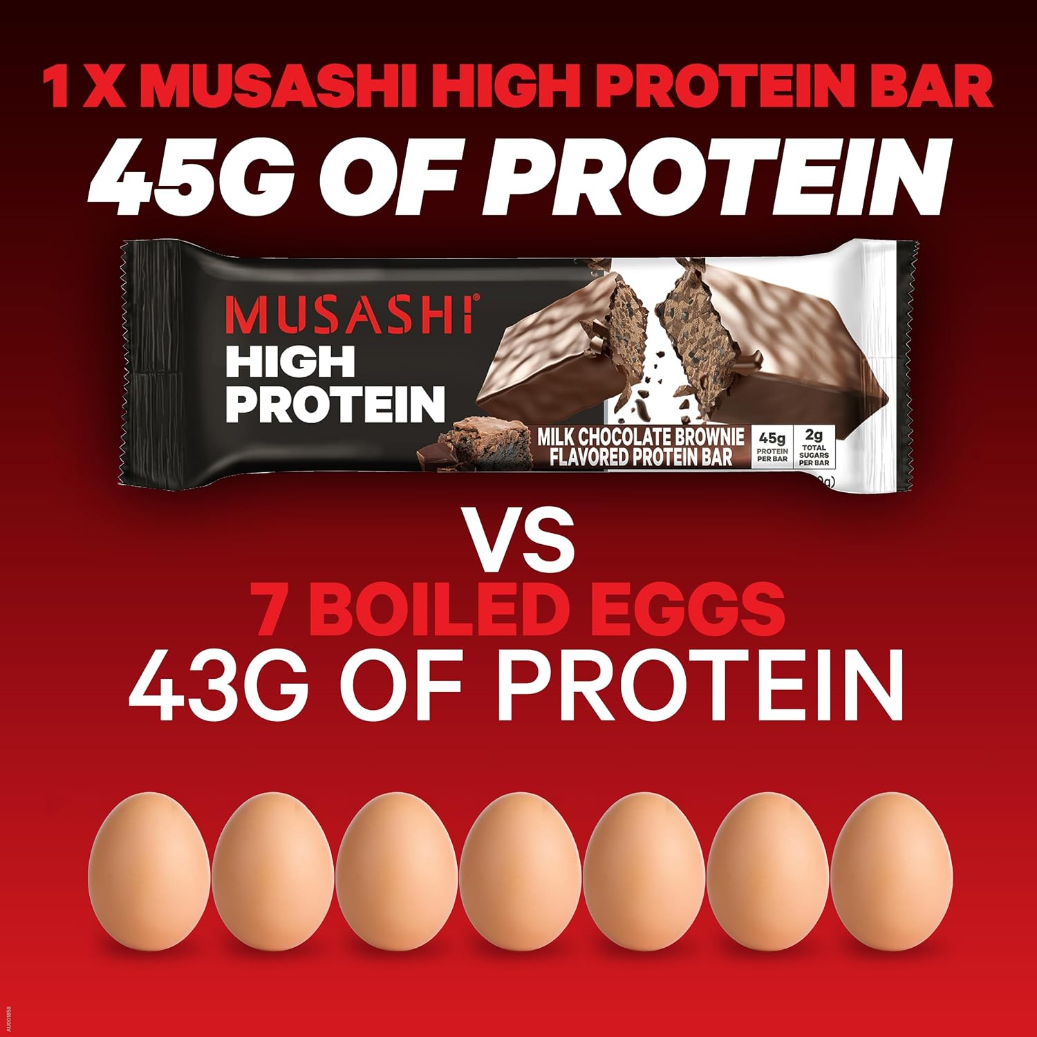 MUSASHI High Protein Bar, 45g Protein, Milk Chocolate Brownie | 2g Total Sugars, Post Workout and Protein Snack On The Go, 3.2oz (90g) Bars, Low Sugar High Protein Snack, 12 pack