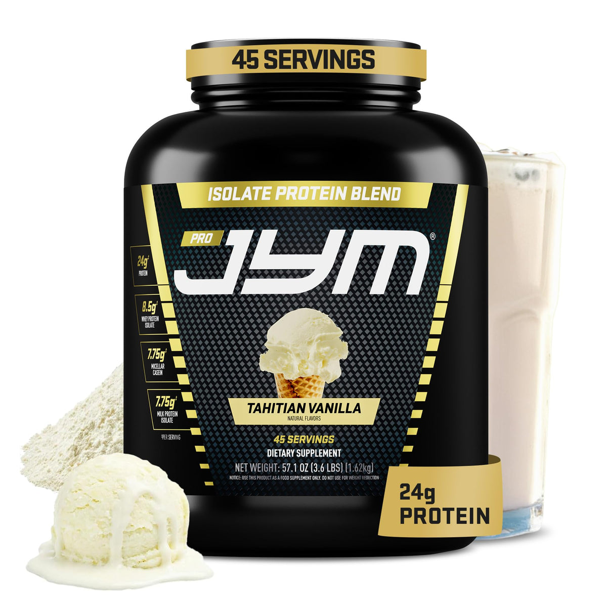JYM Tahitian Vanilla Bean Whey & Casein Protein Powder, 1.7 lb, 22 Servings